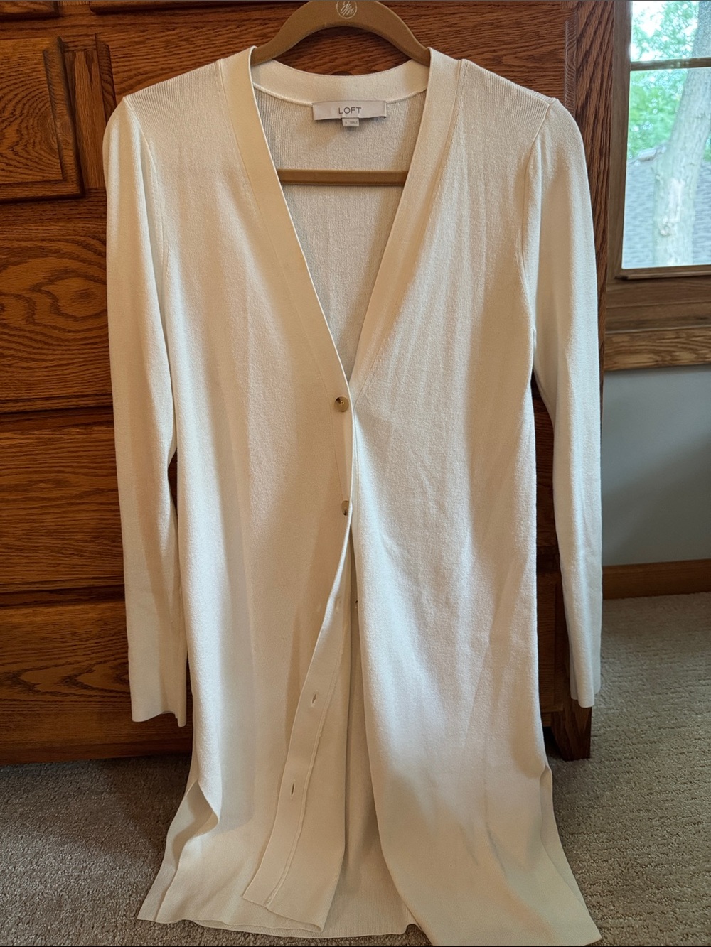 LOFT Cream Long Button-Front Cardigan